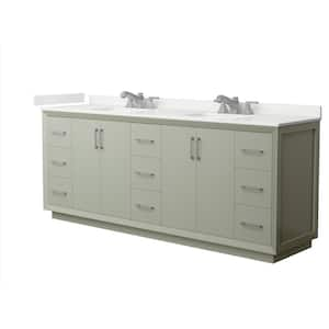 Strada 84 in. W x 22 in. D x 35 in. H Double Bath Vanity in Light Green with White Quartz Top