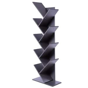 55.5 in. Gray Wood 8-shelf Etagere Bookcase with Storage
