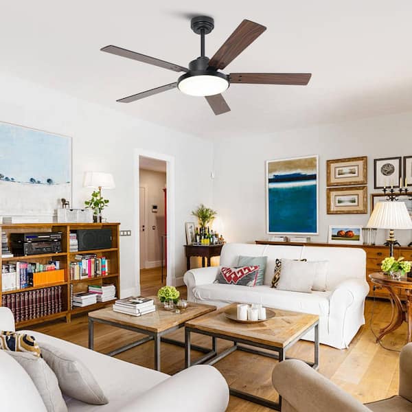 52 in. Indoor Integrated LED Matte Black Dimmable Ceiling Fan with Light Remote Control and Reversible DC Motor