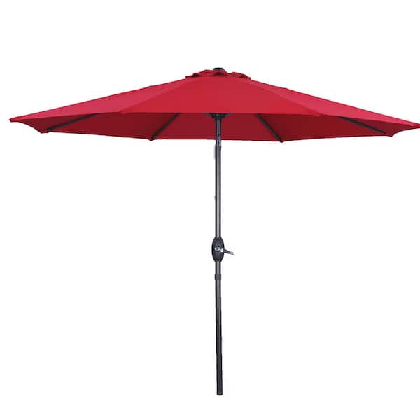 Unbranded 9 ft. Aluminum Red Outdoor Tiltable Patio Umbrella Market Umbrella With Crank Lifter