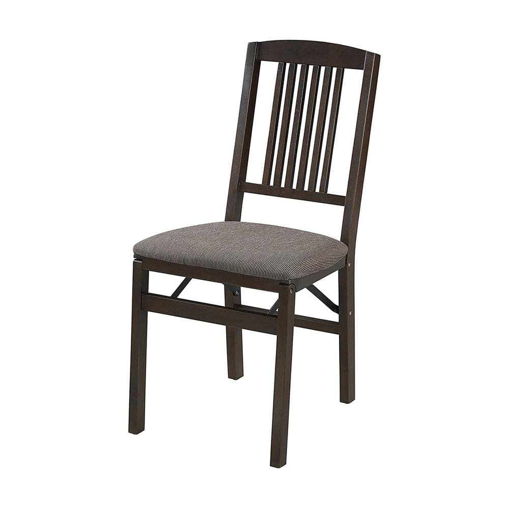 Stakmore Wood Fabric Upholstered Seat Folding Chair Set, Espresso (2-Pack)