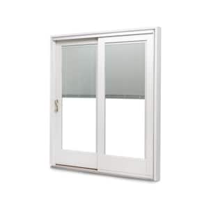 71-1/4 in. x 79-1/2in. 400 Series White Left-Hand Frenchwood Gliding Patio Door w/ Pine Int, Blinds and Satin Nickel Hdw