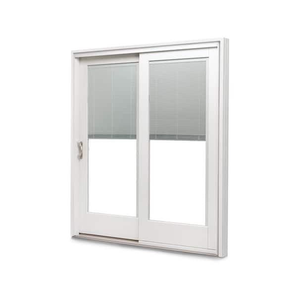 71-1/4 in. x 79-1/2 in. 400 Series White Left-Hand Frenchwood Gliding Patio Door with Pine Int, Blinds & White Hardware