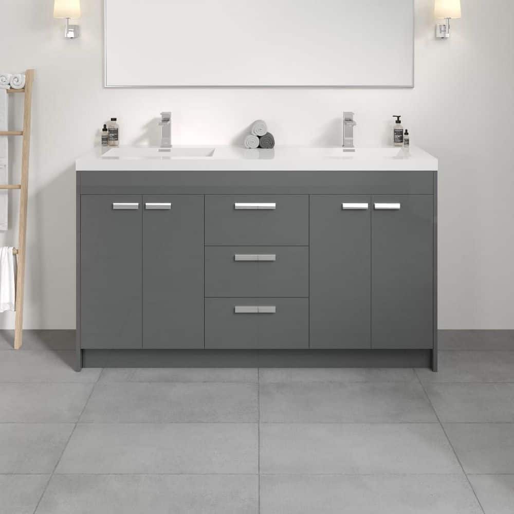 Lugano 60 in. Double Sink Gray Bath Vanity with White Acrylic Top (Assembled) price history on PriceWatchPro