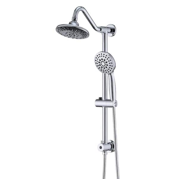 Pdpbath 6 in. 6-Spray Multifunction Round Wall Bar Shower Kit with Hand Shower 2.5 GPM in Polished Chrome
