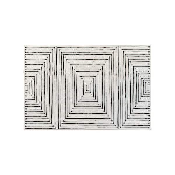 Bohemian Stripes Washable Non Slip Ivory 2 ft. x 3 ft. Area Rug