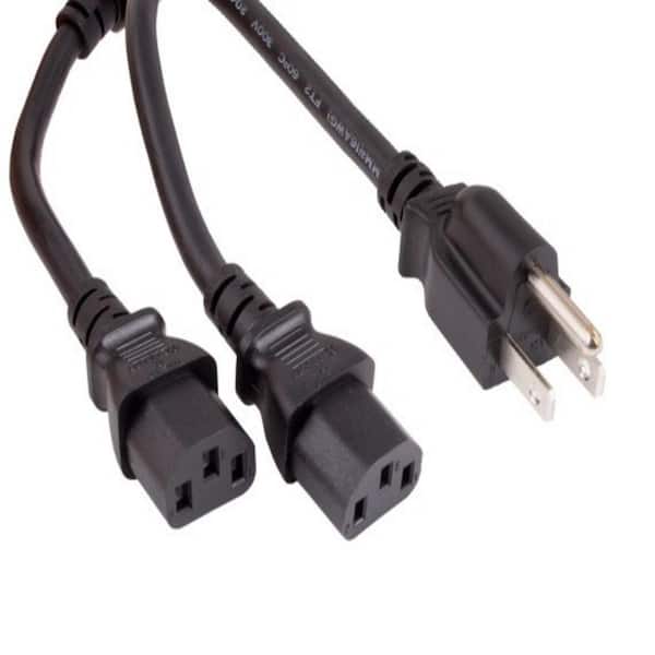 3 ft. 16 AWG Universal Power Cord Splitter Cable (NEMA 5-15P to IEC320 C13 x 2), Black