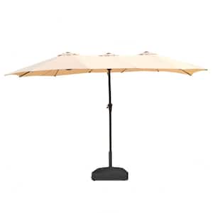 15 ft. Market Patio Umbrella 2-Side in Beige with Mobile Base