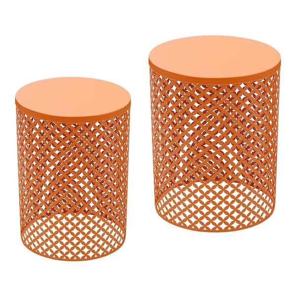 Outdoor Iron Accent store Tables, Set of 2, Orange, New Accent Tables