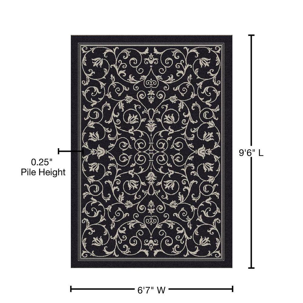 Black and Sand Synthetic Square Indoor/Outdoor Area Rug