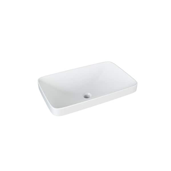 24 in. Ceramic Rectangular Vessel Bathroom Sink in White with Overflow Drain