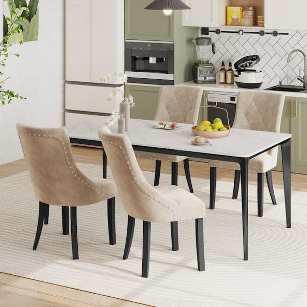 Upholstered Dining Chairs Set of 4 Tufted Wingback Chairs w/ Solid Wood Legs