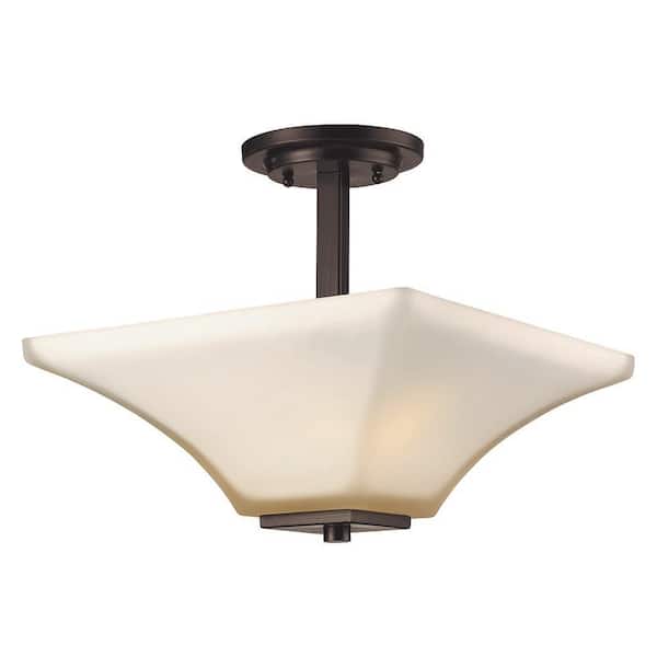 Bel Air Lighting Cameo 13.25 in. 2-Light Oil Rubbed Bronze Semi-Flush Mount Ceiling Light Fixture with Square Frosted Glass Shade