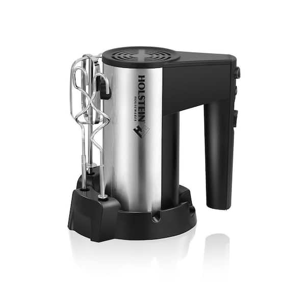 HOLSTEIN HOUSEWARES 5-Speed Black Stainless Steel Hand Mixer with Storage Base
