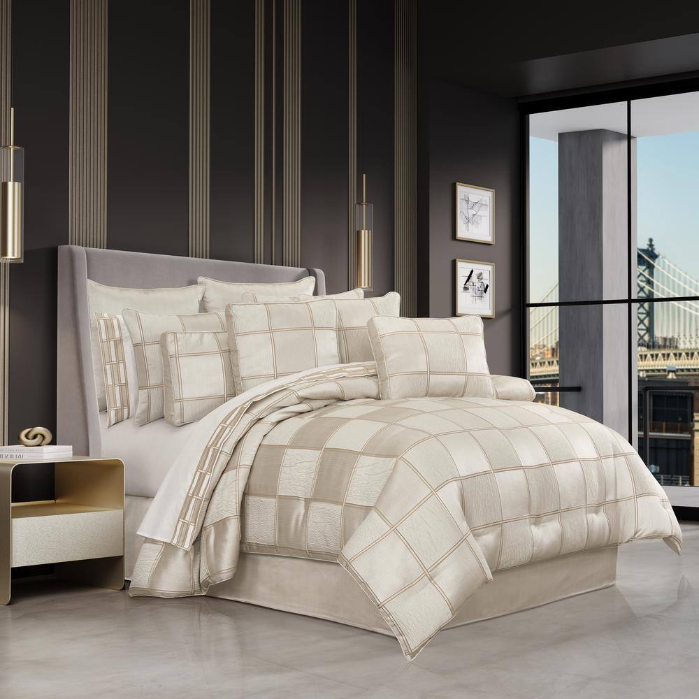 Ivory Satin Geometric Boudoir Decorative Throw Pillow