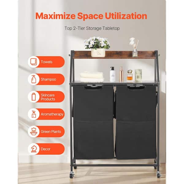 SKYSHALO Tall Laundry Hamper, 2-Tier Sorter, Metal Frame & Black