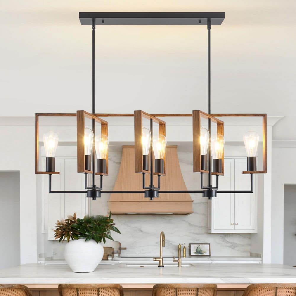 ZSMIHDOH 8-Light Black and Brown Modern Farmhouse Metal Kitchen