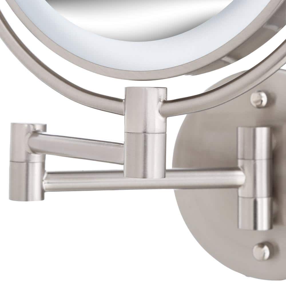Satin Nickel Round Wall Mounted LED Magnifying Mirror