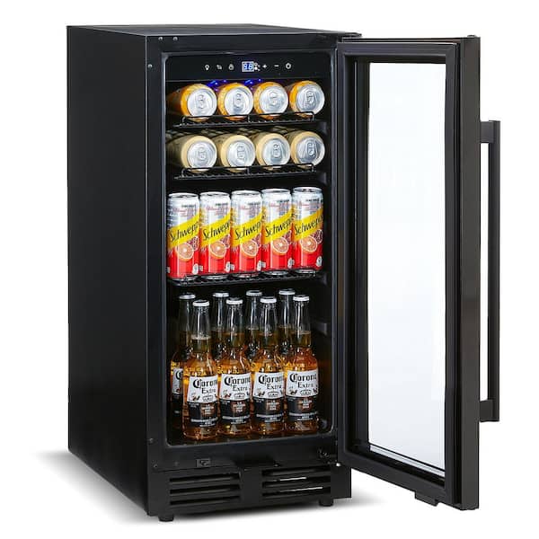 14.96 in. Single Zone 160-Can Built in Beverage Refrigerator in Black with Reversible Door Hinge and Auto Blue Lighting