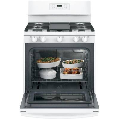 30 in. 5.0 cu. ft. Gas Range in White with Griddle