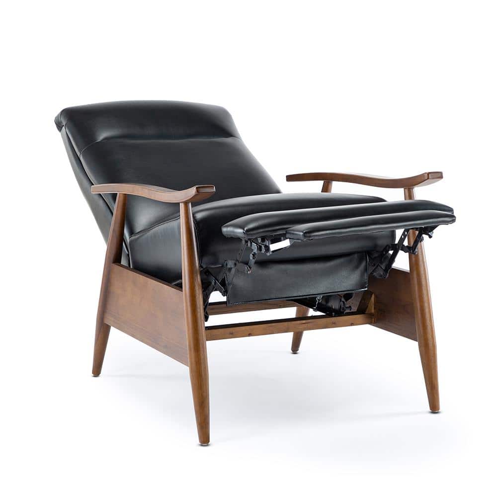 Mid-Century Modern Chestnut & Black Faux Leather Recliner