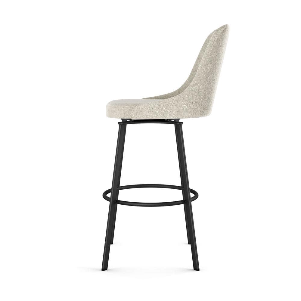 Cream Boucle Swivel Counter Stool with Black Metal Frame