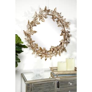 28 in. x 28 in. 3D Round Framed Gold Butterfly Wall Mirror