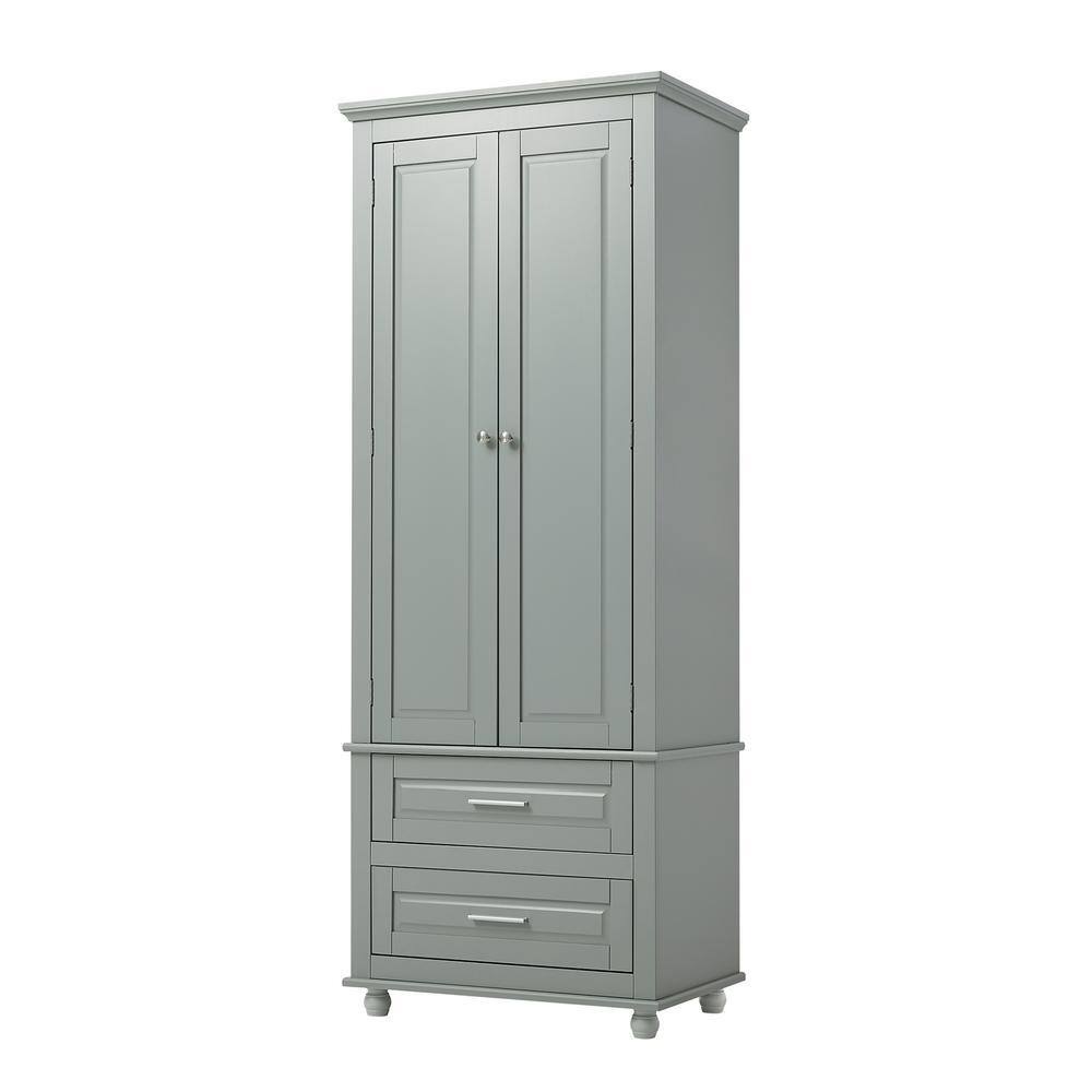 24 in. W x 15.7 in. D x 62.5 in. H Gray Linen Cabinet with 2-Drawers