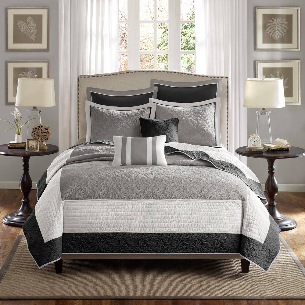 King Black Microfiber Reversible 7-Piece Coverlet Set
