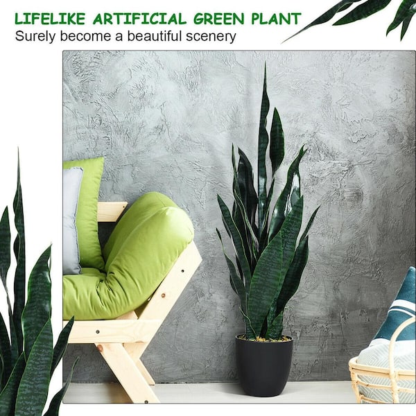 Angeles Home 3 ft. Green Indoor Outdoor Decorative Artificial Snake Plant in Pot, Faux Fake Snake Plant Tree