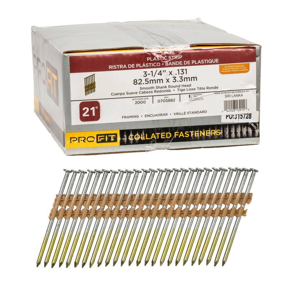 3-1/4 in. x 0.131 21-Degree Hot Dipped Galvanized Smooth Shank Plastic Strip Framing Nails (2000-Per Box) price history on PriceWatchPro