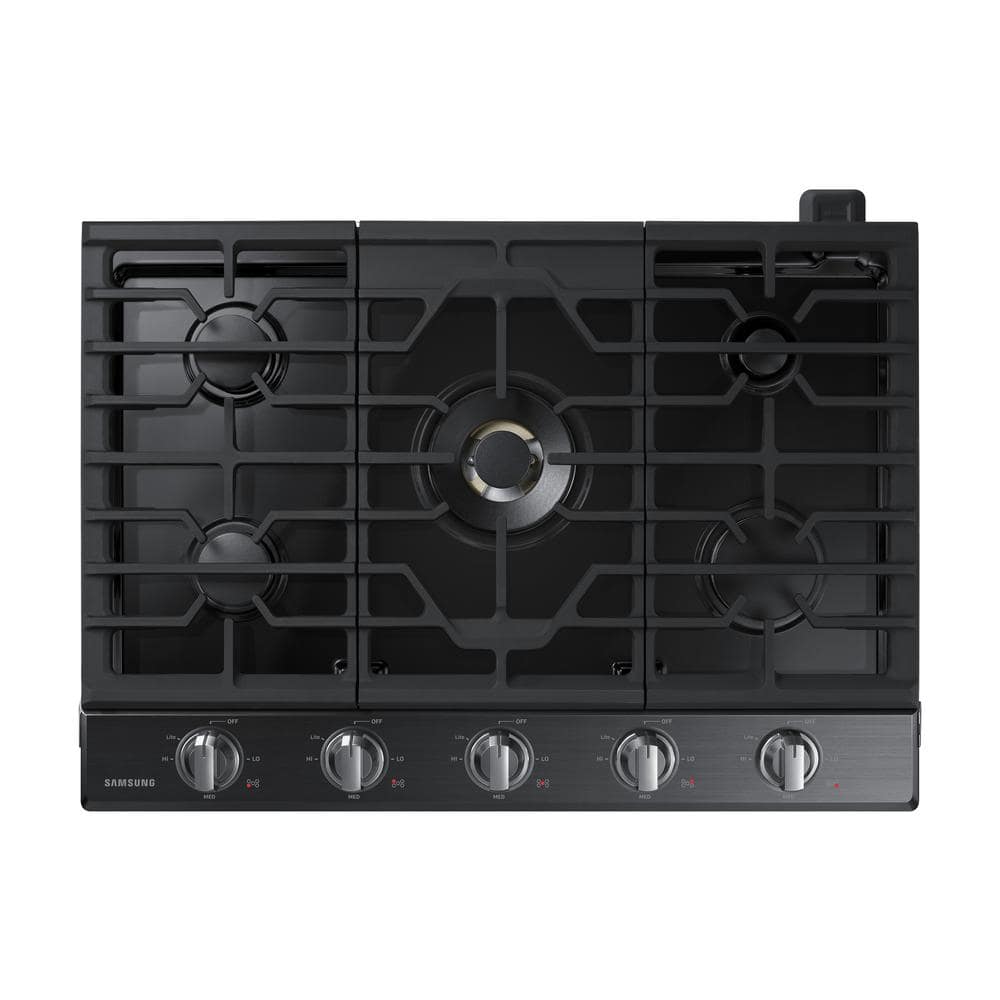 Samsung 30 in. Gas Cooktop in Fingerprint Resistant Black Stainless with 5 Burners including Dual Brass Power Burner with Wi-Fi, Fingerprint Resistant Black Stainless Steel