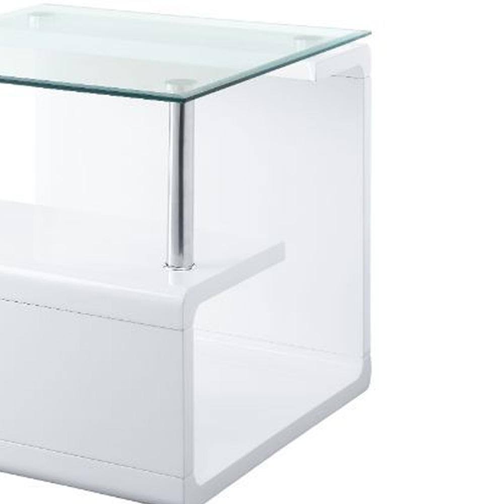 Nevaeh 29" White High Gloss & Clear Glass Square End Table