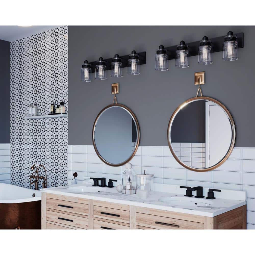 Calhoun Antique Bronze 4-Light Apothecary Glass Bath Vanity Fixture