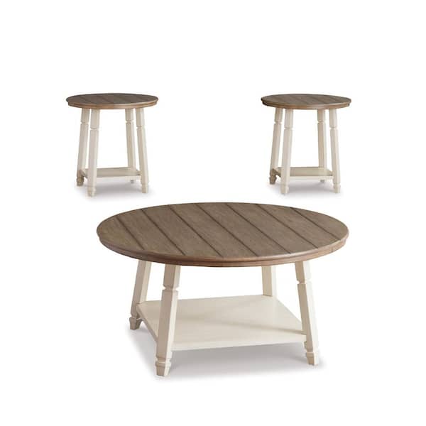 Signature DESIGN BY ASHLEY Bolanbrook 40 in. Brown/White Round MDF Coffee Table with 2-Pieces