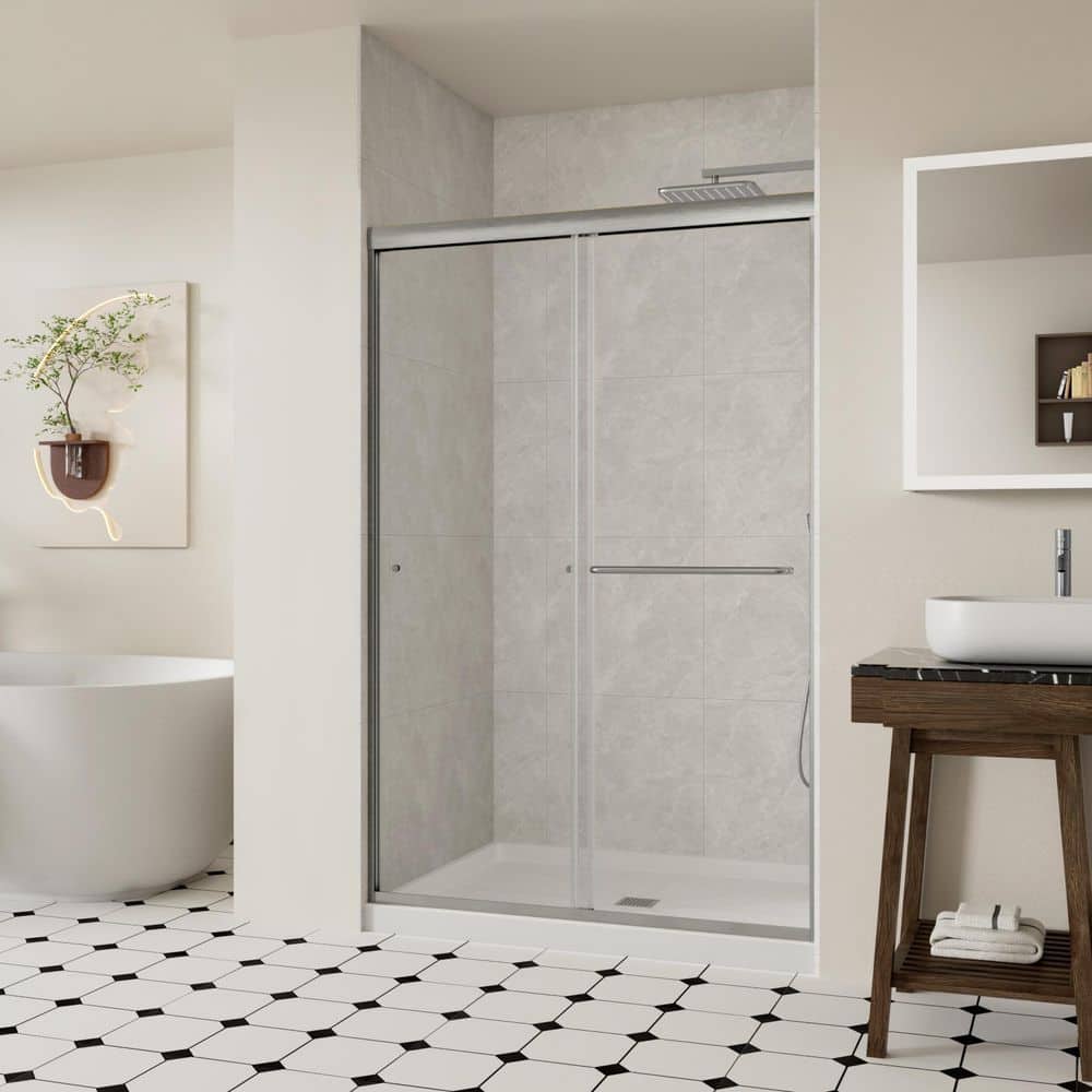 ACE DECOR Double Sliding Glass Shower Door, 44-48 in.Wx72 in.H 1/4