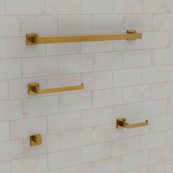 Varenzo 4-Piece Stainless Steel Wall-Mounted Towel Rack Set in Brushed Gold