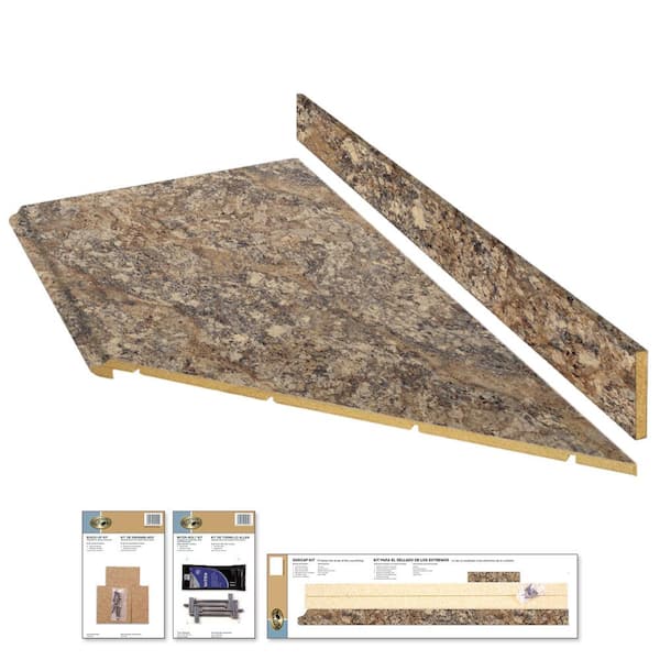 8 ft. Right Miter Laminate Countertop All-Inclusive Kit in Winter Carnival with Full Wrap Ogee Edge and Loose Backsplash
