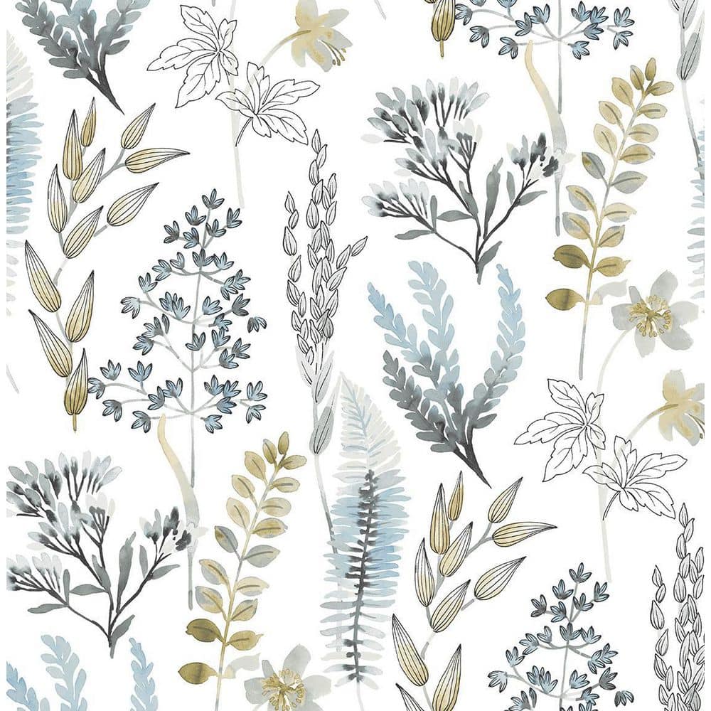 NextWall Glacier Blue and Matte Brass Wild Garden Vinyl Peel and Stick ...