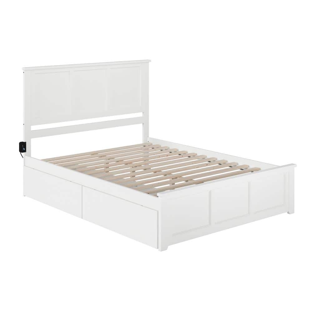 Sophisticated Madison White Queen Storage Platform Bed with 2 Drawers