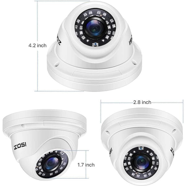 ZOSI White Wired 1080p Indoor Dome TVI Security Camera Compatible