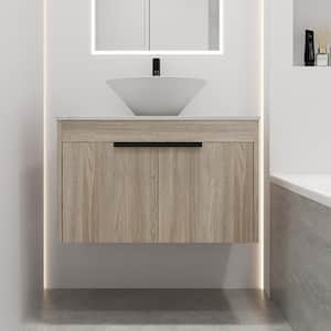 30 in. W x 19 in. D x 24 in. H Floating Bath Vanity in White Oak with White Engineered Stone Composite Top and Sink