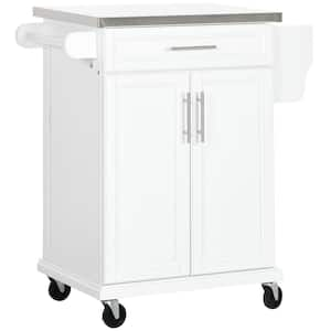 White Kitchen Cart with Drawers Shelf Spice Rack Wheels