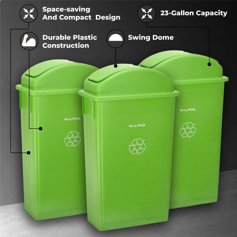 Lime Green Polypropylene Slim Trash Can with Swing Lid 27.7 Gal