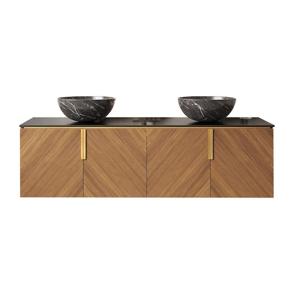 60 in. W x 20 in. D x 22 in. H Single Sink Wall-Mounted Bath Vanity in Espresso with Black Sintered Stone Top