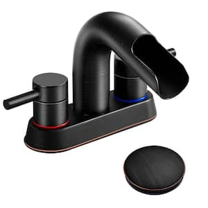 4 in. Centerset Double Handle Waterfall Spout Bathroom Faucet with Pop-Up Assembly in Oil Rubbed Bronze