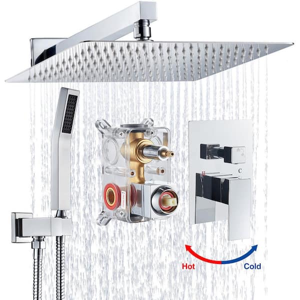Zalerock Rainfull Single-Handle 1-Spray Square Shower Faucet with 12 in. shower head in Chrome Valve Included