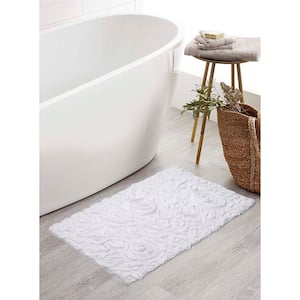 Bell Flower Collection White 21 in. x 34 in. Cotton Bath Rug