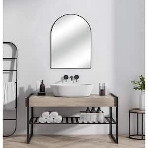 24 in. W x 30 in. H Arched Aluminum Framed Wall Bathroom Vanity Mirror in Black