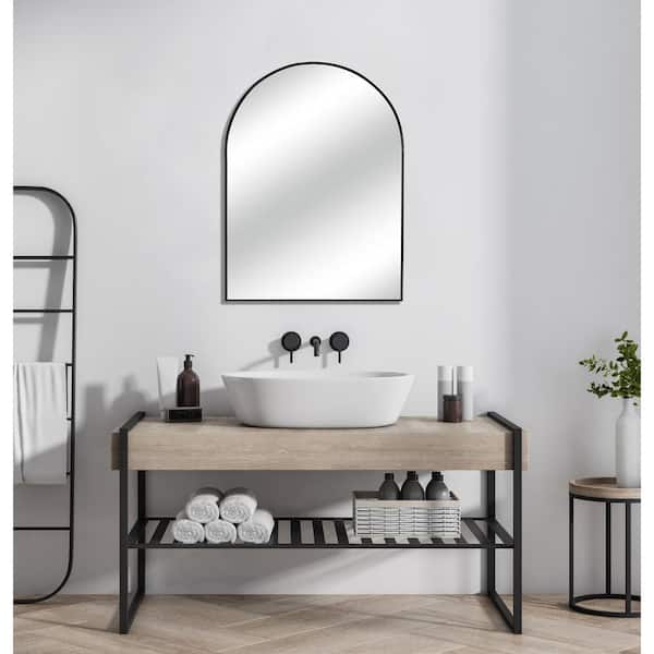 Home Decorators Collection 24 in. W x 30 in. H Arched Aluminum Framed Wall Bathroom Vanity Mirror in Black (Screws Not Included)